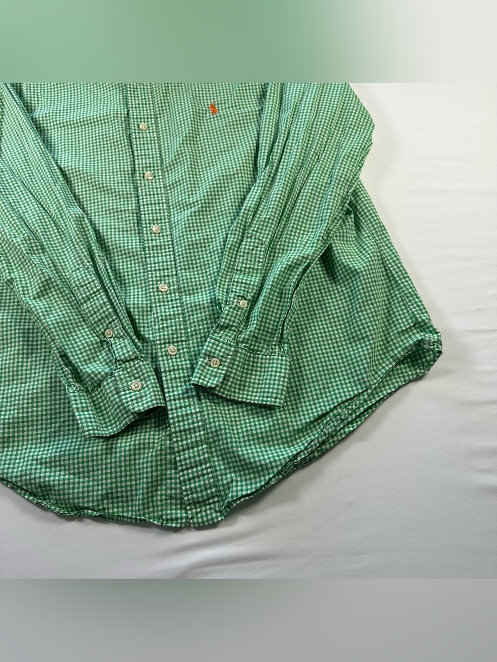 Ralph Lauren Classic Fit Shirt Mens L Green Gingham Check Button Down Cotton - Picture 3 of 12